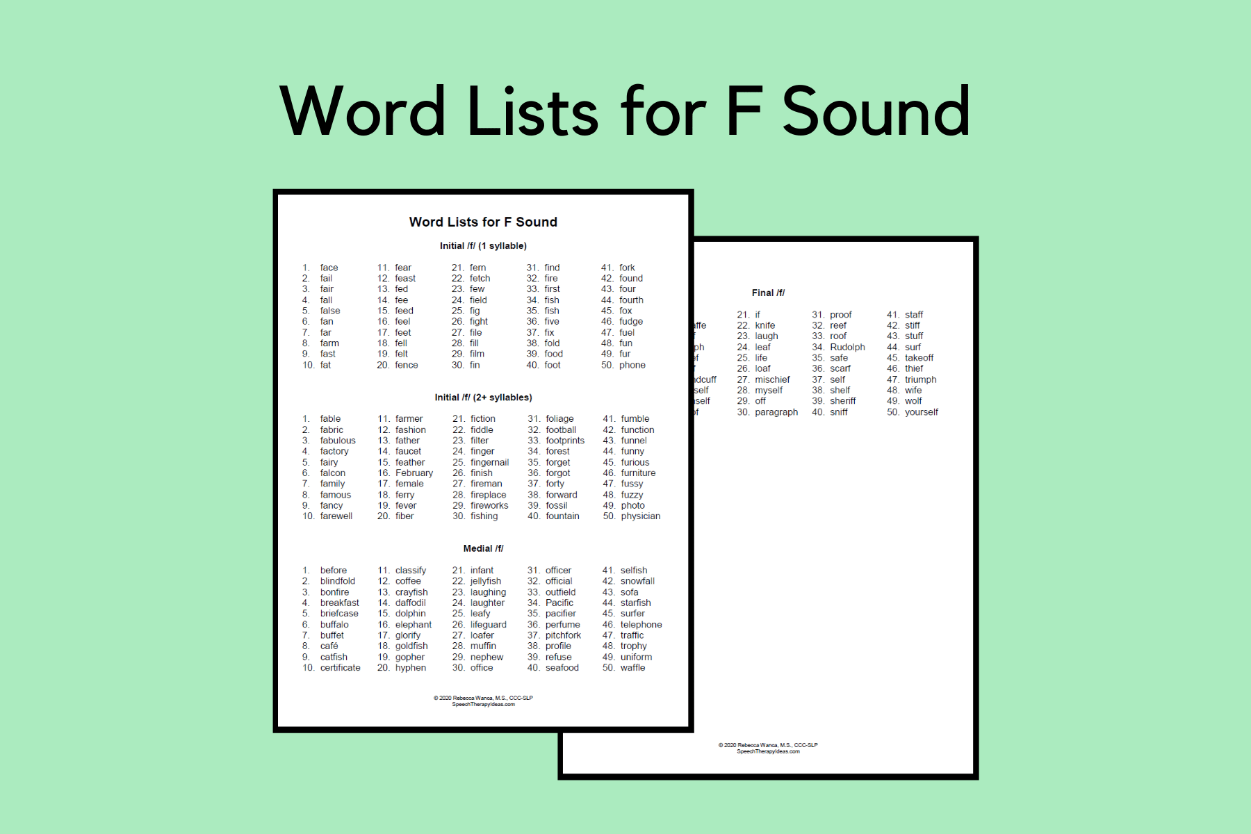 speech word lists f