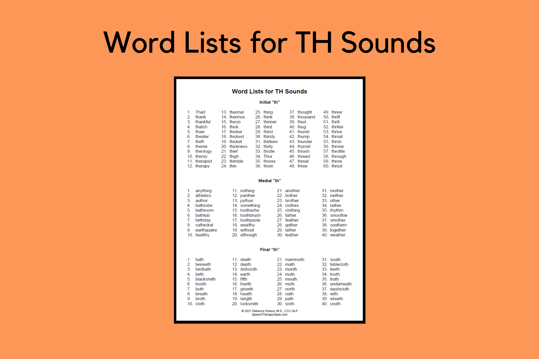 speech therapy th word list